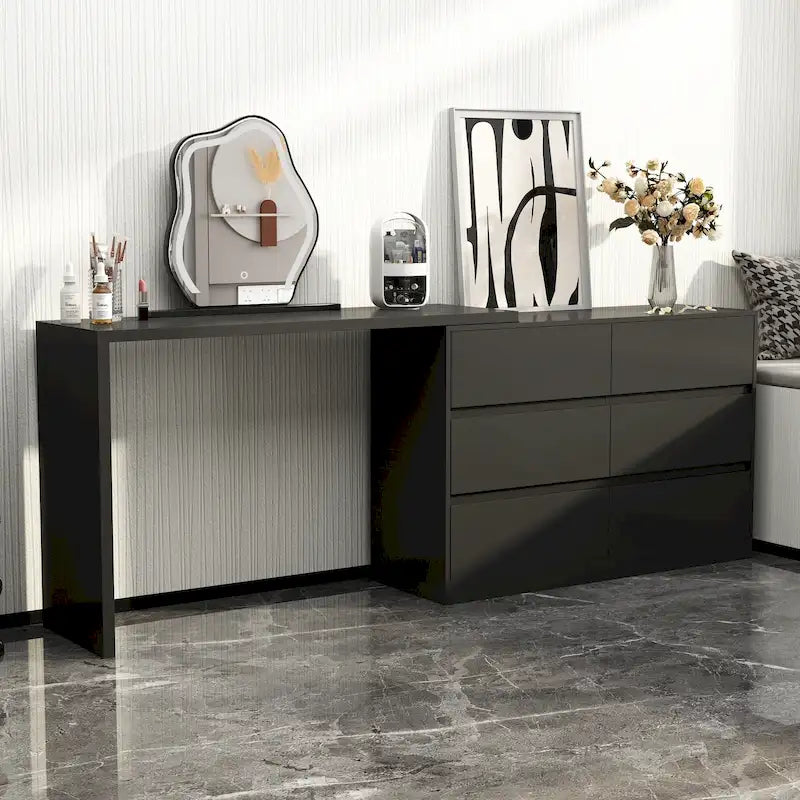 Timechee Home Rotating Dresser and Desk 6 Drawer Dresser Vanity Makeup