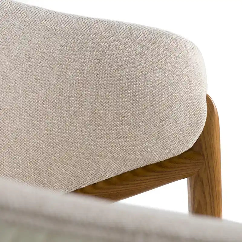 Modrest Lunde Cream Fabric, Cream Vegan Leather and Walnut Dining Arm Chair