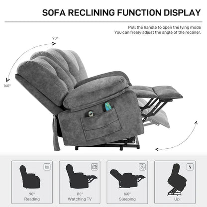 Oversized Velvet Power Lift Recliner with Massage, Heating, Pockets