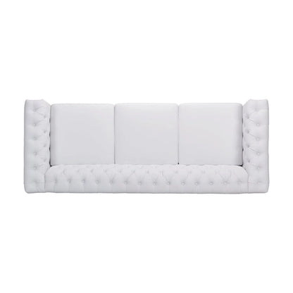 White 83 Chesterfield Button Tufted 3-Seater Sofa with Nailheads and Legs