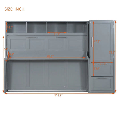 Queen Size Murphy Bed Wall Bed with Closet and Drawers
