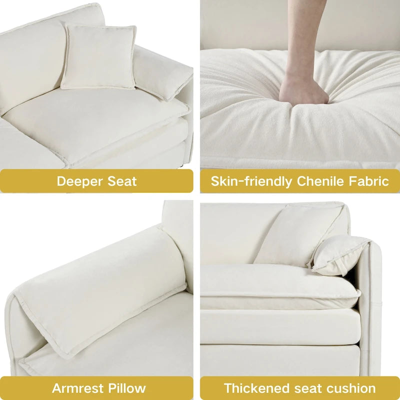 109.45 Chenille Upholstered U-Shaped Modular Sectional Sofa with Double-Layer Cushions, DIY Combination