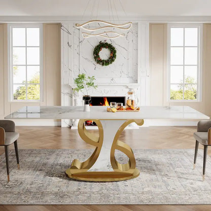 Luxury Rectangular Sintered Stone Dining Table with Stainless Steel Base for 8-10