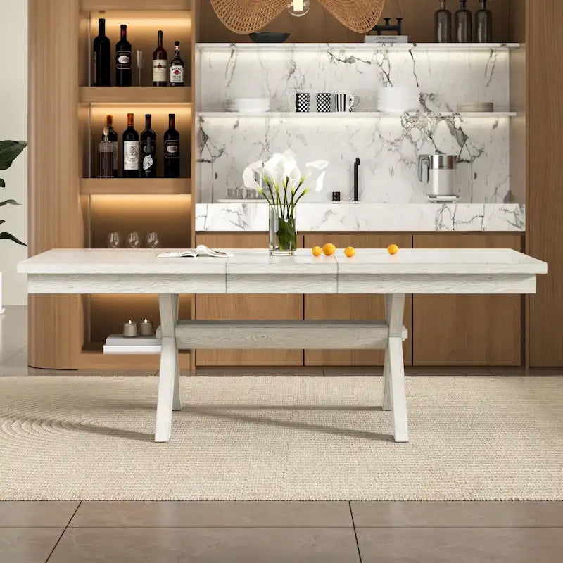 Rectangular Table Top 90 Inch VECELO 90 Inch Modern Solid Wood Rectangular Extendable Dining Table ...