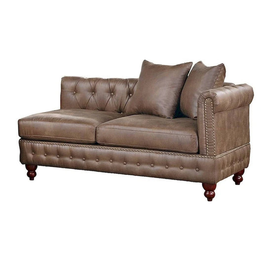 Reversible One Arm Loveseat Dark Coffee Breathable Leatherette Tufted 1Pc Couch Living Room Furniture