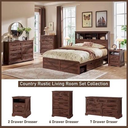 Farmhouse 6 Drawers Dresser Chests, Wood Rustic Chest of Drawers
