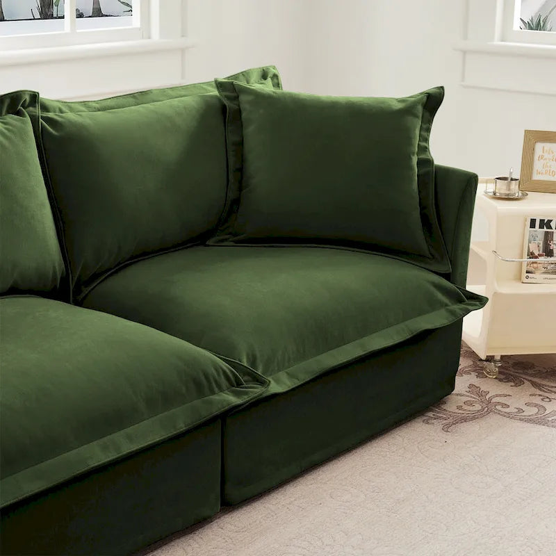 120 U-Shaped Chenille Sectional Sofa with 3-Seater and French Edge Pillows & Cloud Cushions