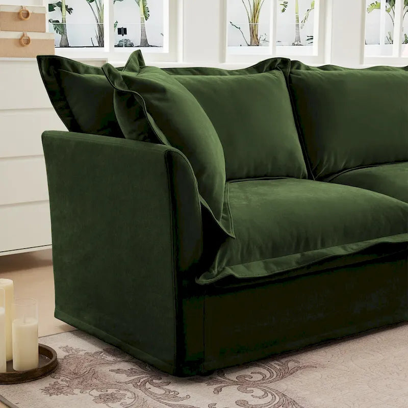 120 U-Shaped Chenille Sectional Sofa with 3-Seater and French Edge Pillows & Cloud Cushions