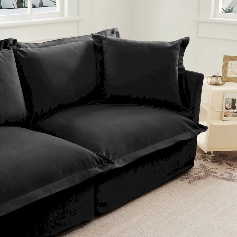 120 U-Shaped Chenille Sectional Sofa with 3-Seater and French Edge Pillows & Cloud Cushions