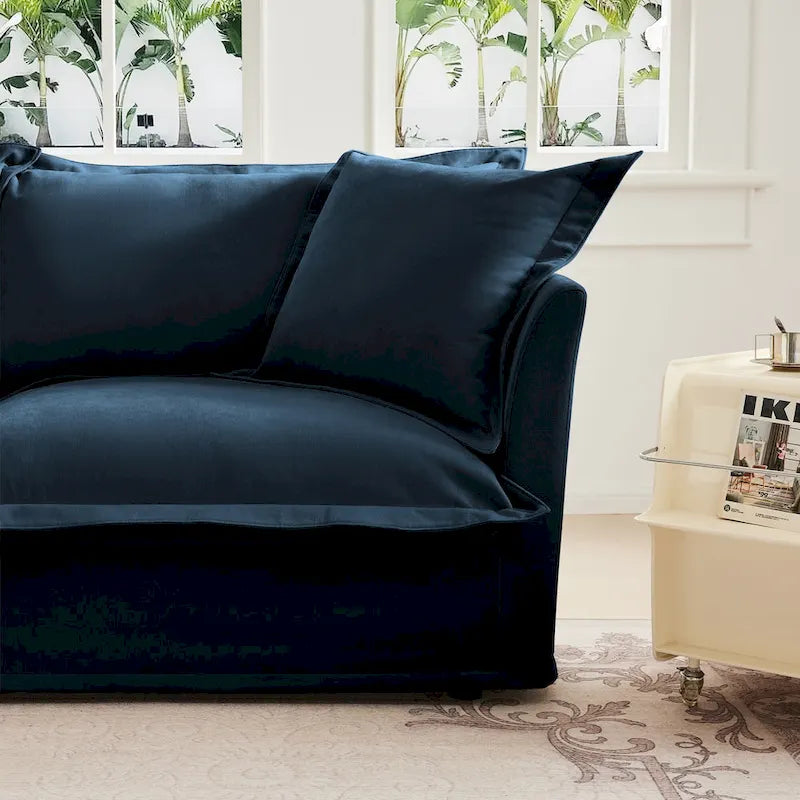 120 U-Shaped Chenille Sectional Sofa with 3-Seater and French Edge Pillows & Cloud Cushions