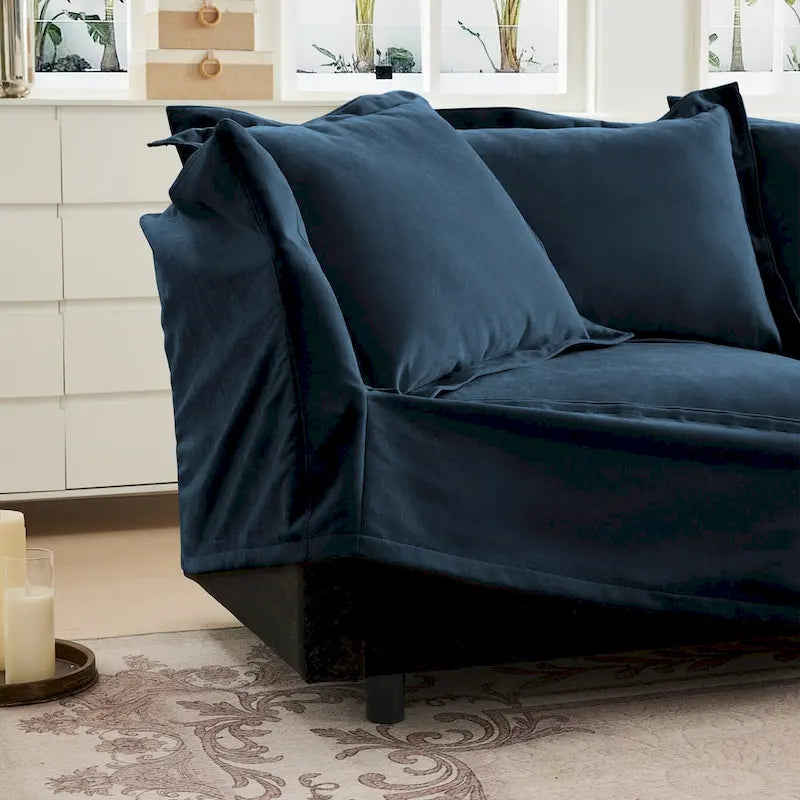 120 U-Shaped Chenille Sectional Sofa with 3-Seater and French Edge Pillows & Cloud Cushions