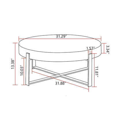 Modern Retro Splicing Round Coffee Table Simple Coffee Table with Fir Wood Tabletop Gold Cross Leg, for Living Room