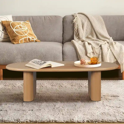 Modern Coffee Table Oval Coffee Table with 2 Vertical Thick Feet Rounded Edges, for Living Rooms Antique Black