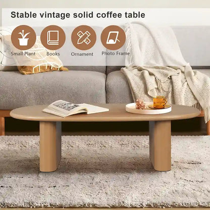 Modern Coffee Table Oval Coffee Table with 2 Vertical Thick Feet Rounded Edges, for Living Rooms Antique Black