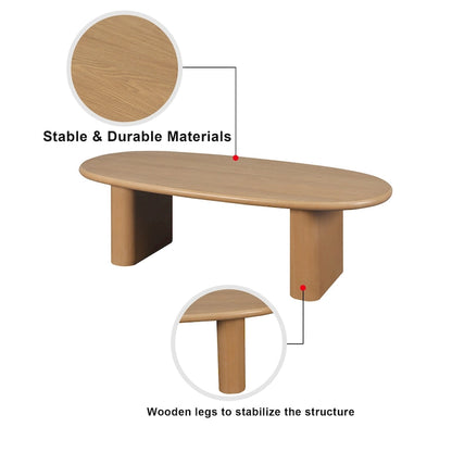 Modern Coffee Table Oval Coffee Table with 2 Vertical Thick Feet Rounded Edges, for Living Rooms Antique Black