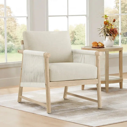 Lynn Modern Armchair with Handwoven Rope&Wood Frame