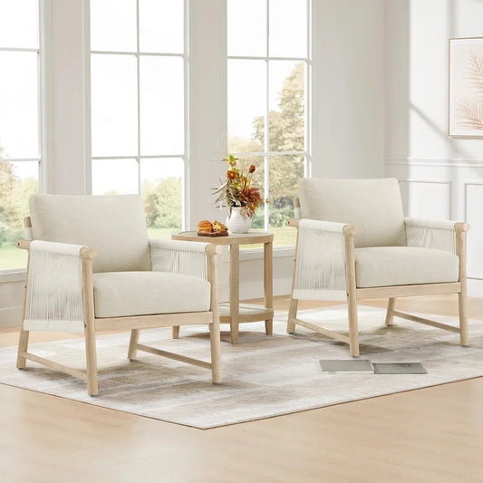 Lynn Modern Armchair with Handwoven Rope&Wood Frame