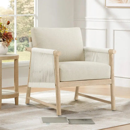 Lynn Modern Armchair with Handwoven Rope&Wood Frame