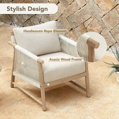 Lynn Modern Armchair with Handwoven Rope&Wood Frame