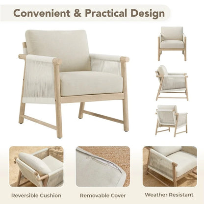 Lynn Modern Armchair with Handwoven Rope&Wood Frame