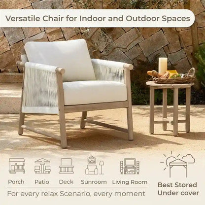 Lynn Modern Armchair with Handwoven Rope&Wood Frame