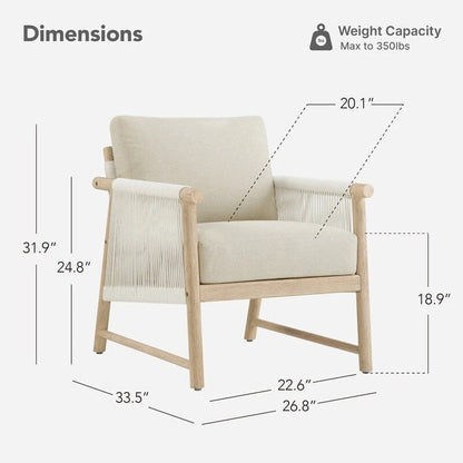 Lynn Modern Armchair with Handwoven Rope&Wood Frame