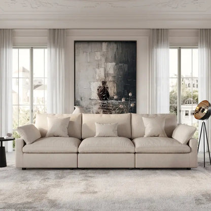 Oversized Modular Sofa with Pillows, Linen Blend Fabric Minimalist Deep Seat Sofa Couches for Living Room, Khaki