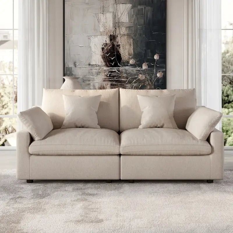 Oversized Modular Sofa with Pillows, Linen Blend Fabric Minimalist Deep Seat Sofa Couches for Living Room, Khaki