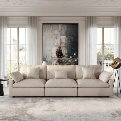 Oversized Modular Sofa with Pillows, Linen Blend Fabric Minimalist Deep Seat Sofa Couches for Living Room, Khaki