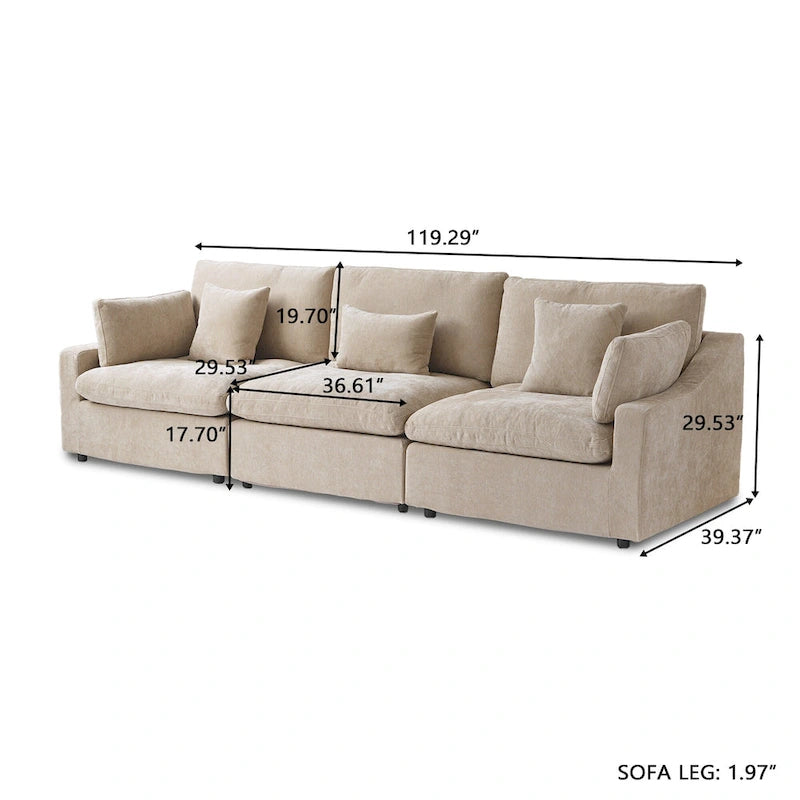 Oversized Modular Sofa with Pillows, Linen Blend Fabric Minimalist Deep Seat Sofa Couches for Living Room, Khaki