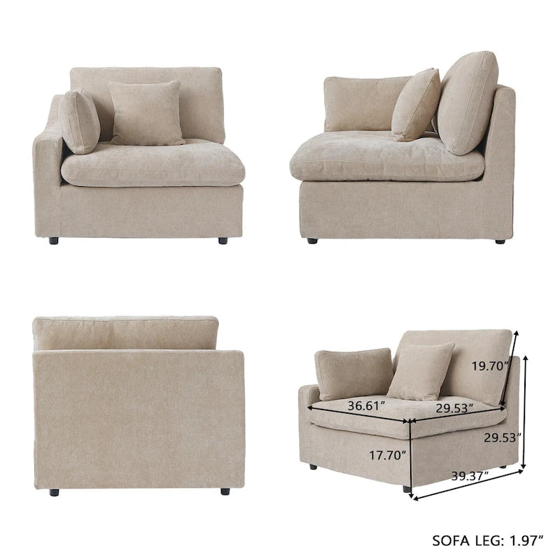 Oversized Modular Sofa with Pillows, Linen Blend Fabric Minimalist Deep Seat Sofa Couches for Living Room, Khaki