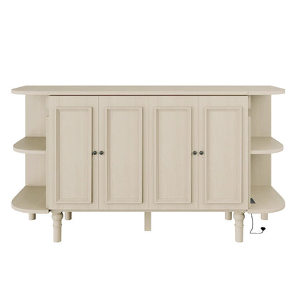 Farmhouse Murphy Bed Foldable Platform Bed Convertible Chest Cube Cabinet Bed with Curved Shelves and Charging Station
