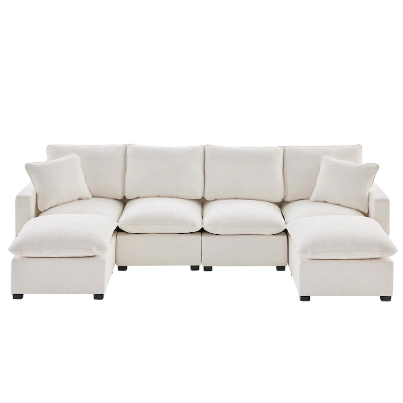 U Shape Modular Sofa, 6 Seat Chenille Deep Seat Sectional Couch