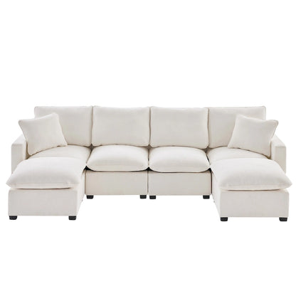 U Shape Modular Sofa, 6 Seat Chenille Deep Seat Sectional Couch