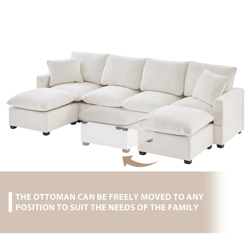 U Shape Modular Sofa, 6 Seat Chenille Deep Seat Sectional Couch