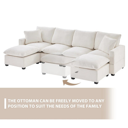 U Shape Modular Sofa, 6 Seat Chenille Deep Seat Sectional Couch