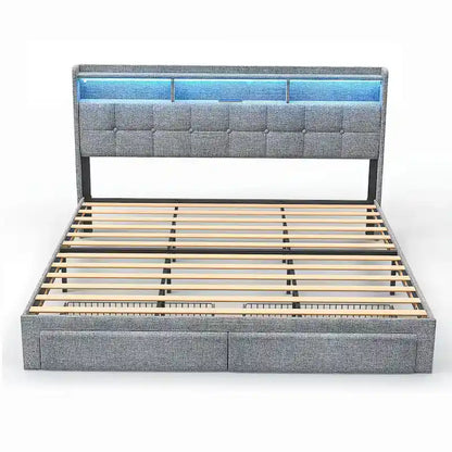 King Size Platform Bed with Fast Charging Station & Storage Headboard , RGB Lighting, 20W USB Ports