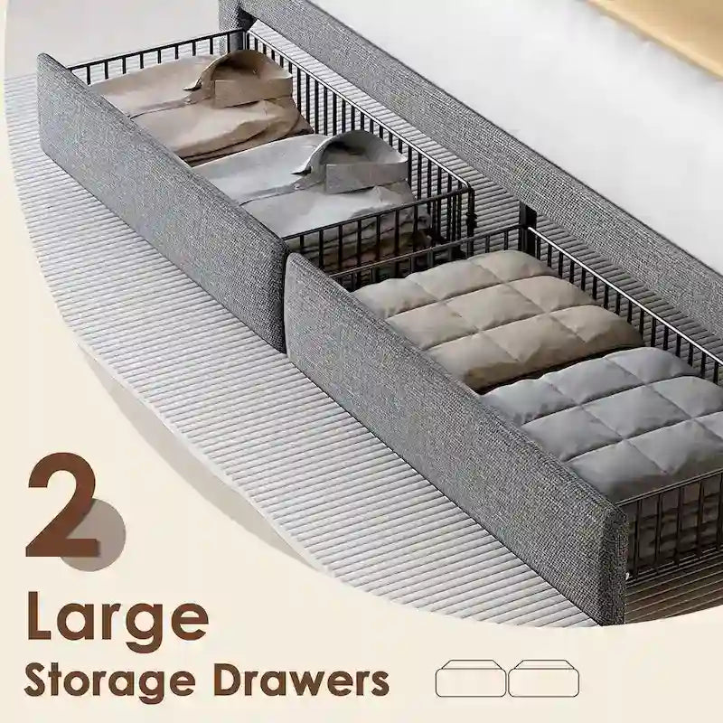 King Size Platform Bed with Fast Charging Station & Storage Headboard , RGB Lighting, 20W USB Ports