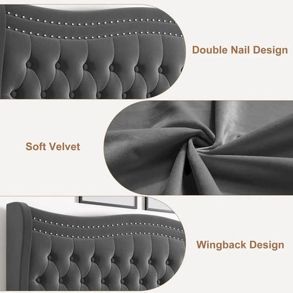 Modern Style Velvet Platform Bed with Upholstered Headboard for Bedroom