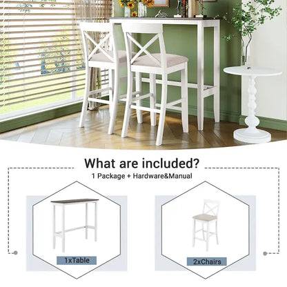 3-Piece Farmhouse Dining Set with Rectangular Table & 2 Chairs