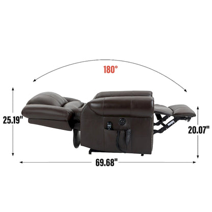Brown Genuine Leather Power Lift Recliner with Heat, Massage, and USB Ports