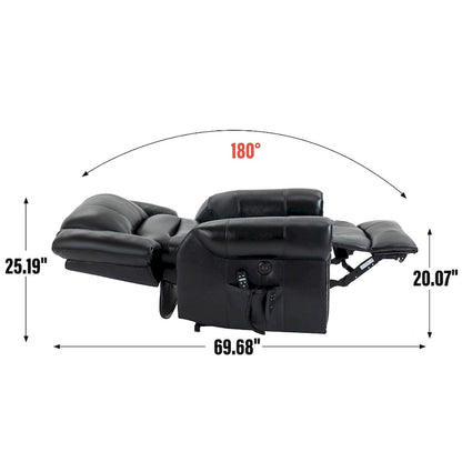 Brown Genuine Leather Power Lift Recliner with Heat, Massage, and USB Ports