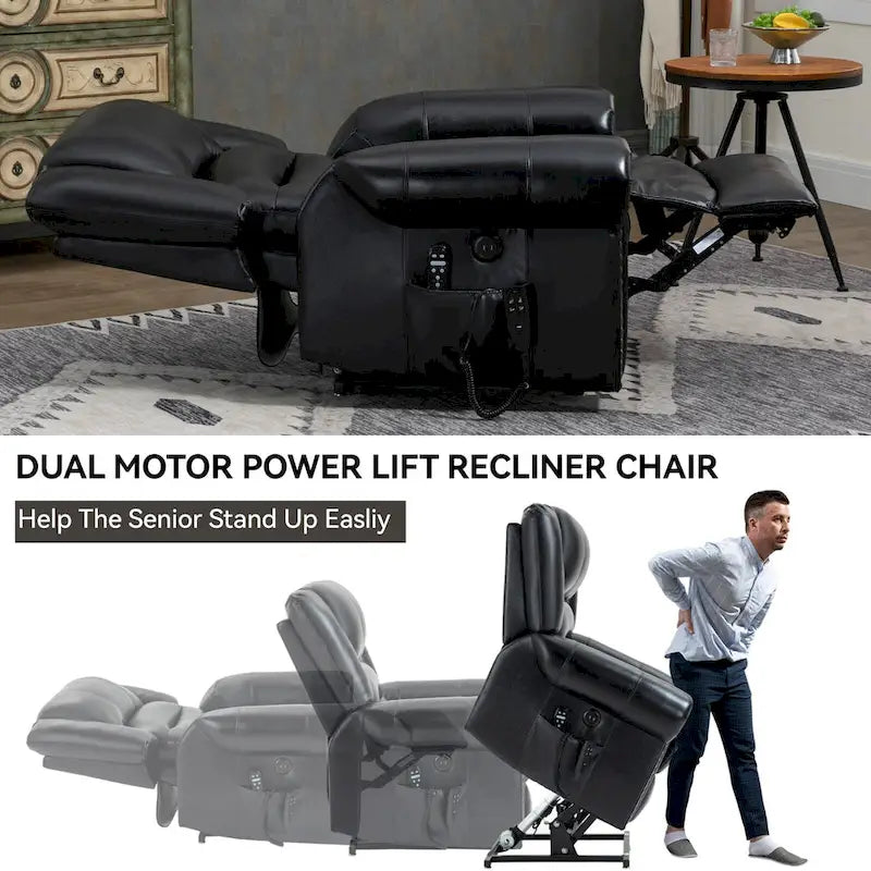 Brown Genuine Leather Power Lift Recliner with Heat, Massage, and USB Ports