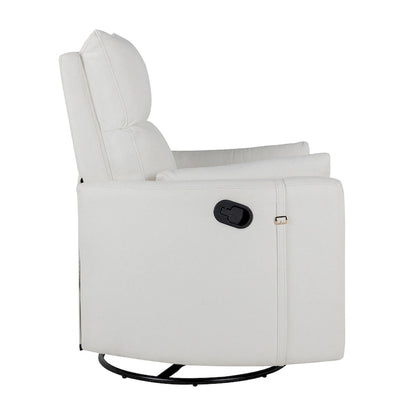 Beige Upholstered Swivel Rocker Recliner with Manual Recline, 360 Swivel, and Two Removable Cushions
