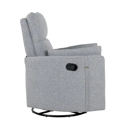 Beige Upholstered Swivel Rocker Recliner with Manual Recline, 360 Swivel, and Two Removable Cushions