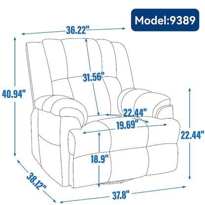 Green Oversized Fabric Recliner with 360 Swivel, Rocking Function, and Manual Controls for Maximum Comfort