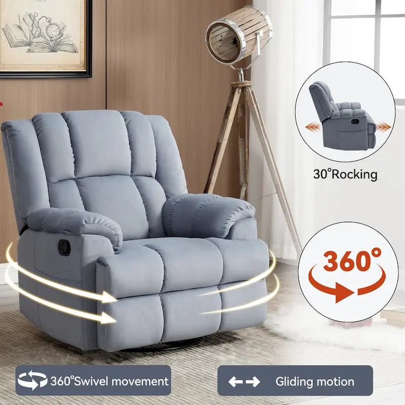 Green Oversized Fabric Recliner with 360 Swivel, Rocking Function, and Manual Controls for Maximum Comfort