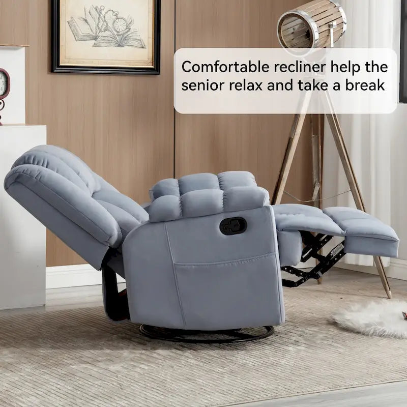 Green Oversized Fabric Recliner with 360 Swivel, Rocking Function, and Manual Controls for Maximum Comfort