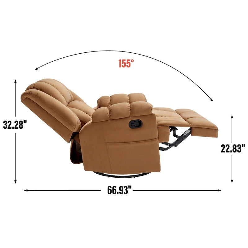 Green Oversized Fabric Recliner with 360 Swivel, Rocking Function, and Manual Controls for Maximum Comfort