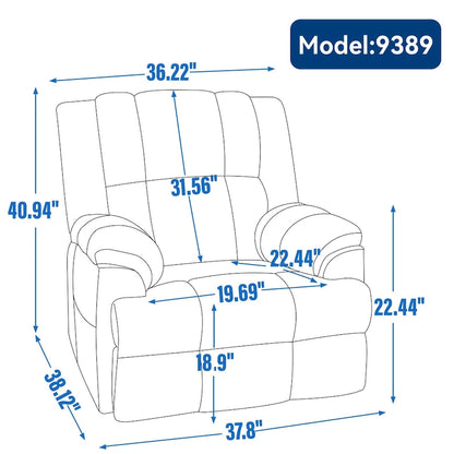 Green Oversized Fabric Recliner with 360 Swivel, Rocking Function, and Manual Controls for Maximum Comfort